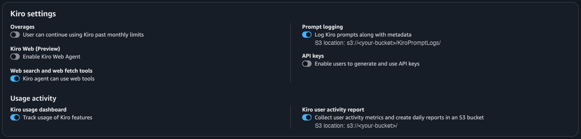 Kiro settings